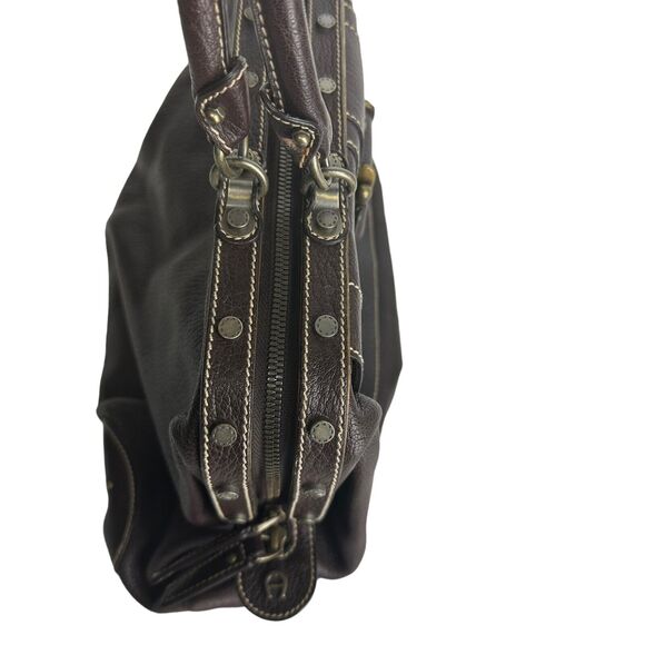 etienne aigner brown leather zip around flap large tote bag Purse - Picture 10 of 16